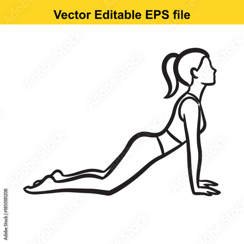  vector illustration of a woman in upward facing dog yoga pose isolated on white background