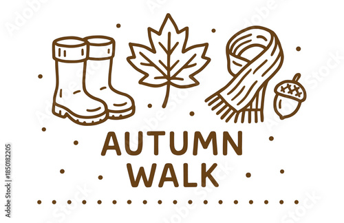 Autumn walk: boots, leaf, scarf, and acorn