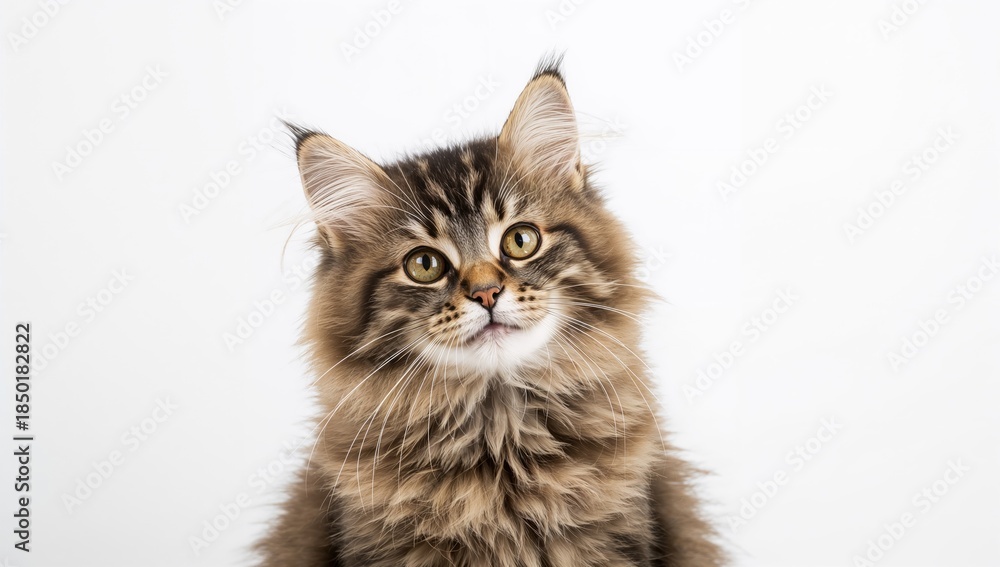 Obraz premium Close-up of a brown-eyed domestic cat against a neutral backdrop, pet health focus
