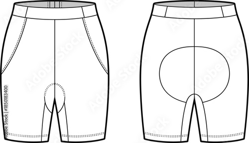 Front and back view of white cycling shorts with padded crotch detail bicycle sport