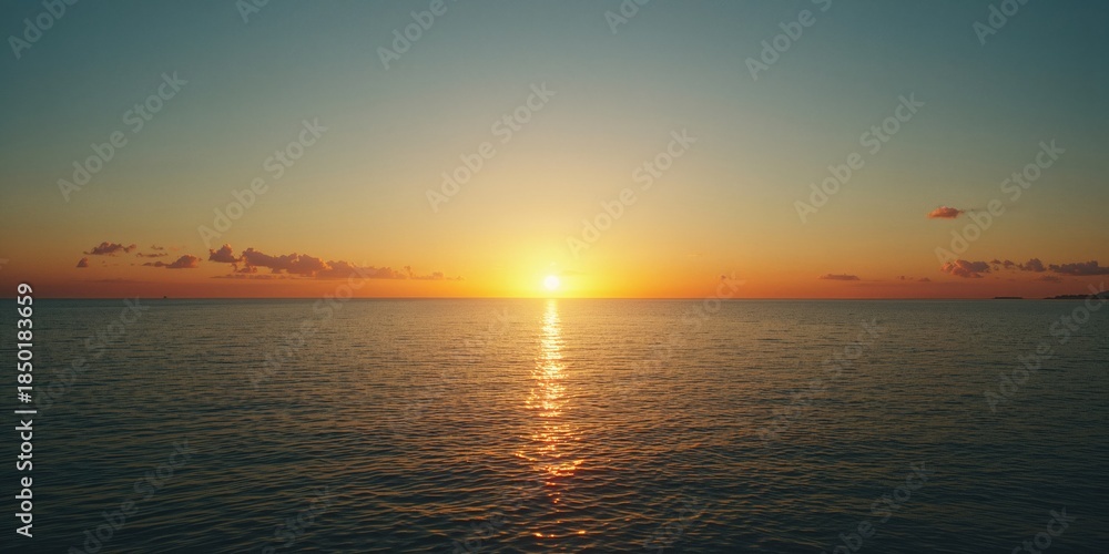 Obraz premium Serene ocean scene at sunset with unobstructed sky, suitable for travel backgrounds