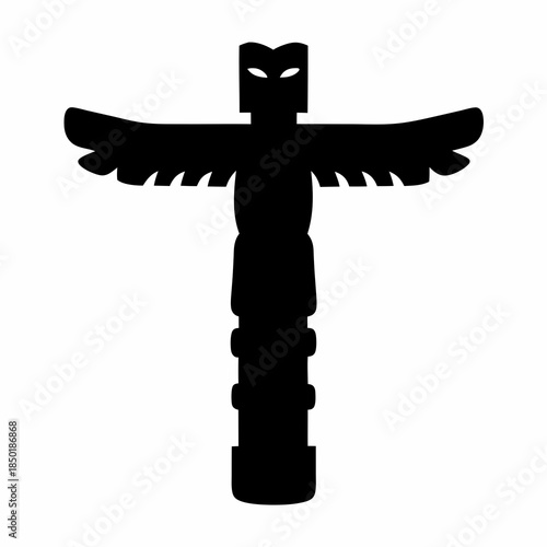 Black silhouette of a totem pole representing indigenous culture on white