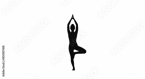 Elegant silhouette of a person practicing yoga's tree pose, embodying balance, meditation, and healthy lifestyle through a minimalist design