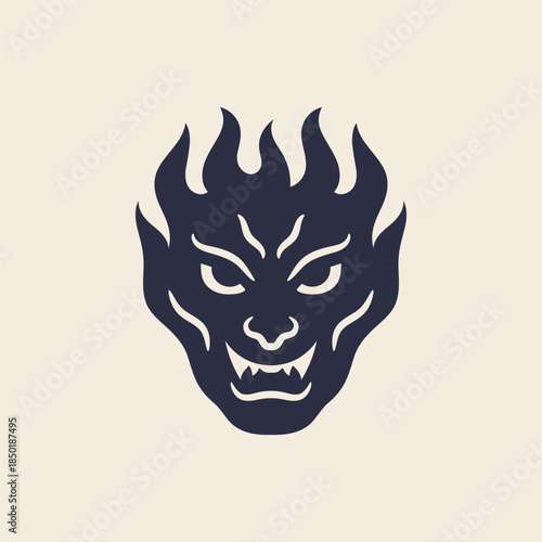 Minimal fire demon mask vector in Japanese style for logo or tattoo design.