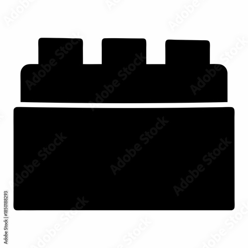 Silhouette of a simple black building block toy with three studs