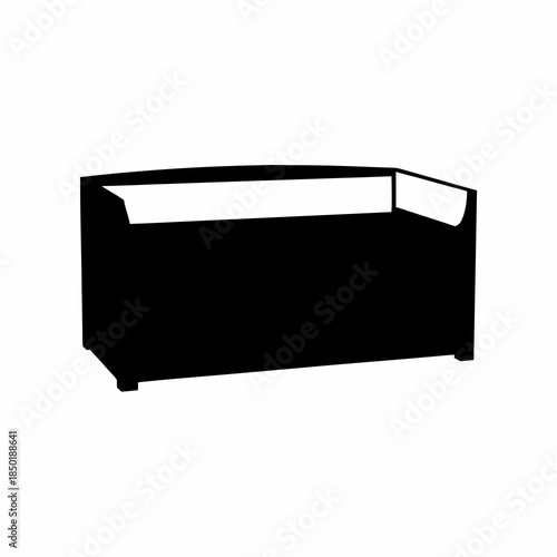 Solid black silhouette of a simple rectangular sofa or loveseat