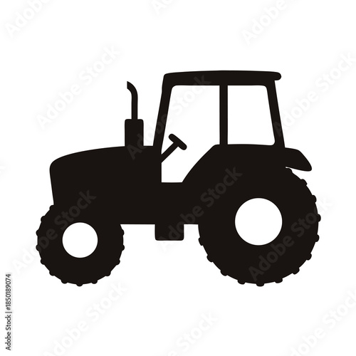 Simple black silhouette illustration of a tractor used for agriculture and farming