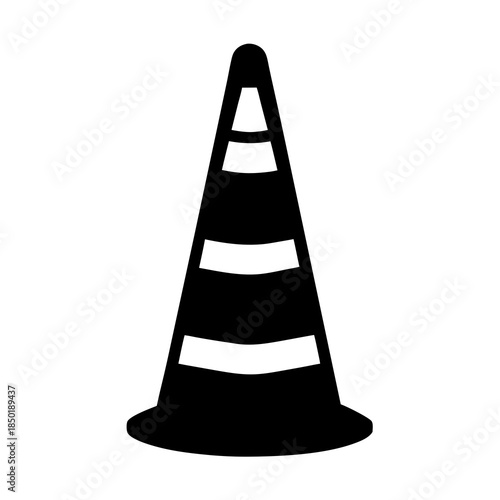 Traffic Cone Silhouette Road Safety Icon- Black silhouette of a traffic cone symbolizing road safety, construction zones, warnings, and temporary traffic control in urban environments