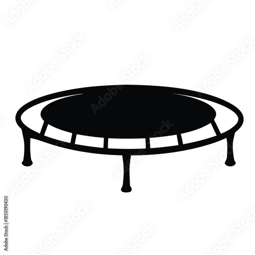Trampoline Silhouette Icon Recreation Equipment- Black silhouette illustration of a round trampoline, representing outdoor play, fitness activity, childhood fun, and recreational sports equipment.
