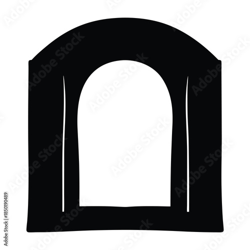 Theater Curtain Silhouette Stage Decoration Icon- Black silhouette of a classic theater curtain with drapes and tassels, symbolizing stage performance, events, ceremonies, or dramatic presentation 