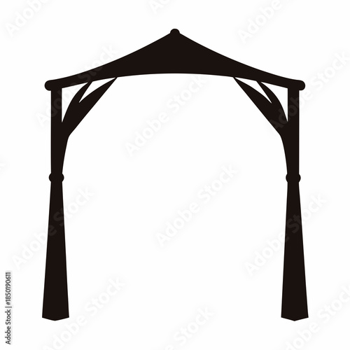 Gazebo canopy structure silhouette icon- Black gazebo or canopy structure silhouette isolated on white background, representing outdoor shelter, event decor, garden architecture, or minimal icon