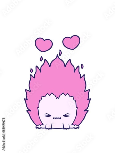spinning hearts animation of cartoon fire creature