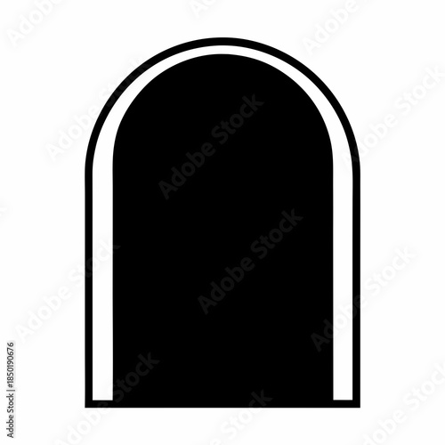 Arched doorway silhouette icon design- Simple black arched doorway or window silhouette isolated on white background, symbolizing entrance, architecture, passage, or minimal icon design.
