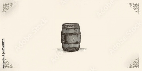 Black and white vintage silhouette of a rum barrel emblem, highlighting artisanal production methods