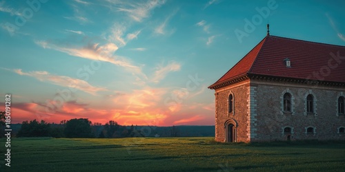 Wallpaper Mural Historic farm structure section at Raudondvaris manor in Lithuania, architectural conservation focus Torontodigital.ca