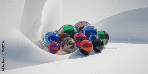 Glossy orbs against a soft light background, contemporary abstract backdrop for graphic projects