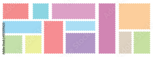 Different frames, Color rectangle frames with wiggly borders. Geometric shapes with scallop and zigzag edges set. Silhouette stickers circle, Scalloped edge seamless set, Wiggle Design Sign Background