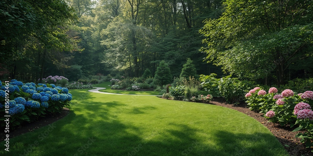 Obraz premium Compact outdoor space featuring a fake grass lawn in a forest garden style, Earth Day