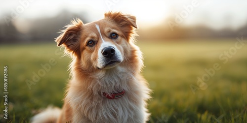 Outdoor scene of a dog with sterilization tattoo and collar, highlighting pet care practices