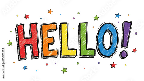 Colorful Sketch Style HELLO Typography, hello typography, colorful hello, sketch style text, hand drawn lettering, doodle typography, playful text, fun lettering, greeting word art, hello illustration