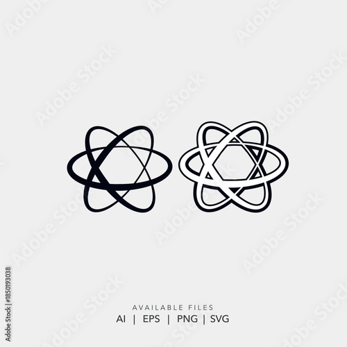 Scientific Atom Logo Symbol Vector: Modern Abstract Nuclear Molecule and Electron Orbit Icon for Technology and Education Branding