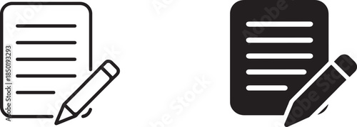 Document with pen and form icon in line and glyph styles, clean silhouette vector EPS.