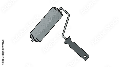 Graytoned graphic of a textured paint roller with a dark handle