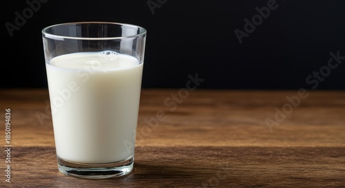 A refreshing glass of cold, white milk poured on a rustic wooden surface, emphasizing healthy nutrition and calcium, healthy, delicious, coldness