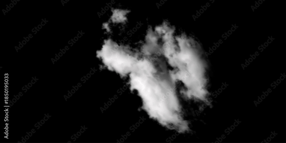 Obraz premium white Clouds on black background. Explosion smoke cloud. Isolated on transparent background. Voluminous swirling smoke cloud billows and curls in the darkness, creating an abstract and dynamic visual.