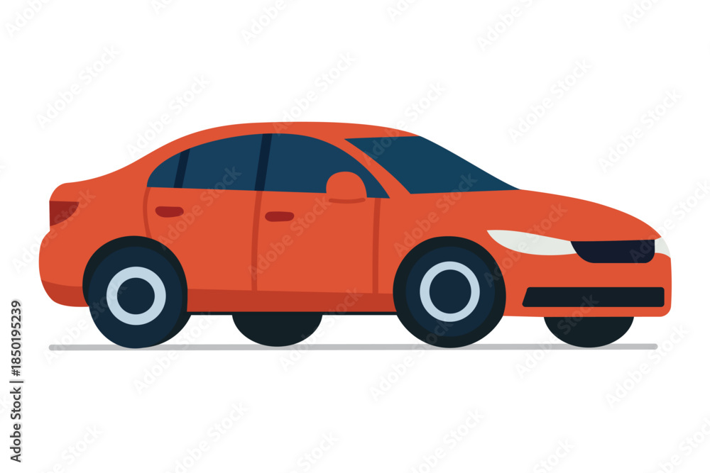 Fototapeta premium Red Car Icon Flat Vector Illustration Isolated on White.