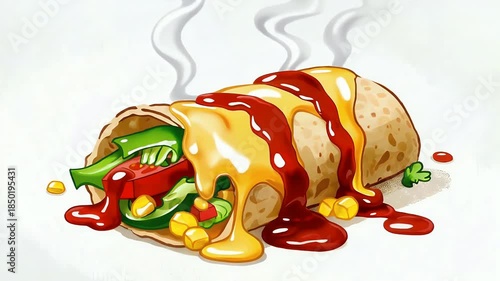 Wallpaper Mural Steaming Burrito Wrapped With Veggies And Sauce. Torontodigital.ca