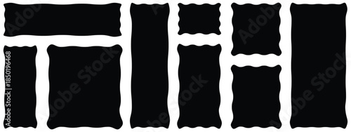 zigzag Vector wavy rectangles with grain texture, irregular colorful text boxes. Crayon drawn squares and rectangles with wavy rough edges,text boxes, geometric shapes or empty speech bubbles