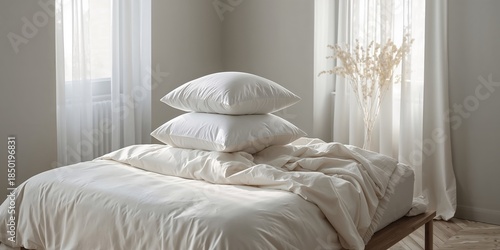 Wallpaper Mural Comfortable bedding setup with pillows and blanket, designed for relaxation or sleep environment, World Sleep Day Torontodigital.ca