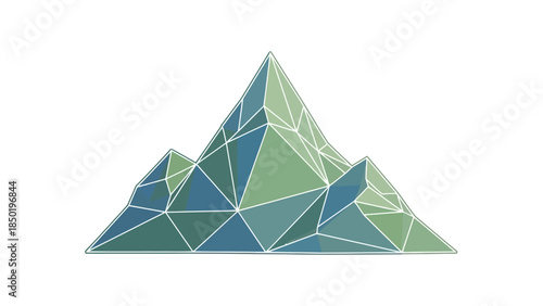 Lowpoly geometric mountain range illustration in shades of blue and green