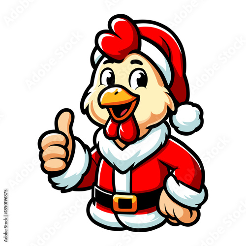 Happy Santa Chicken Character Giving Thumbs Up