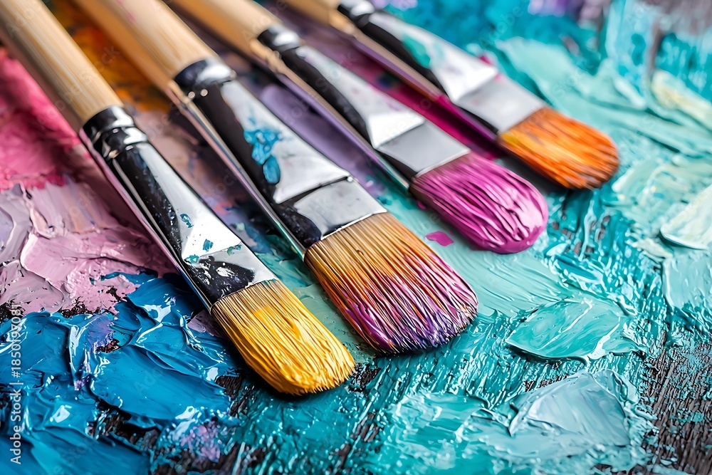 Fototapeta premium artist tools with multicolored paintbrush bristles high resolution picture