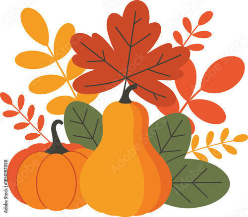 Vibrant autumnal arrangement with pumpkin and squash