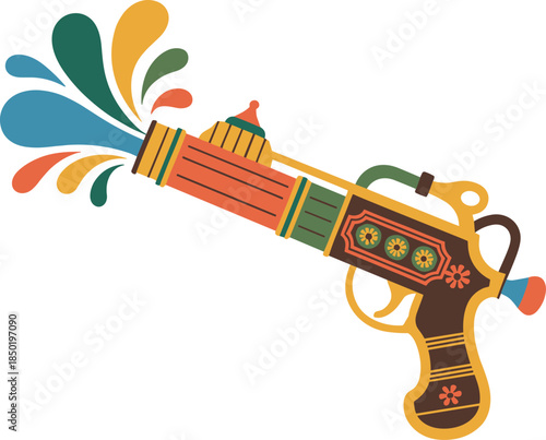 Vibrant water gun with colorful splash