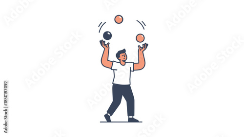 Man juggling three balls in the air with two hands raised