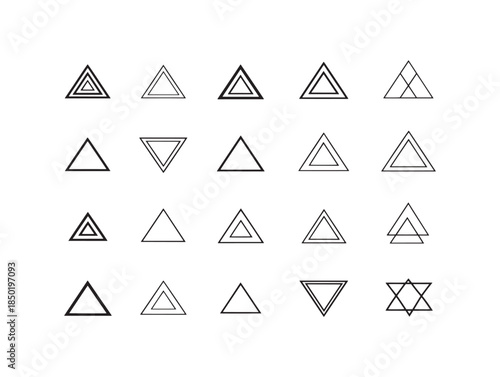 A collection of 15 triangle symbols with varying line styles and orientations