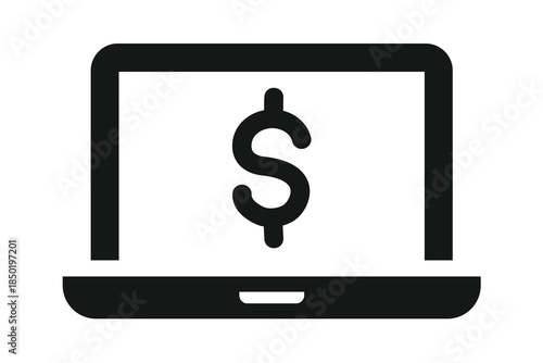 Laptop devices showing dollar signs representing digital money, online banking, business finance, and internet payment concept
