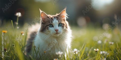 Fototapeta Naklejka Na Ścianę i Meble -  Urban landscape with a stray cat wandering through city streets, highlighting urban animal presence