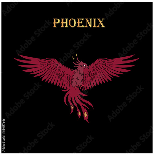 Phoenix bird illustration decorative flying phoenix bird Phoenix. The magic bird Silhouette Vector Illustration Phoenix flying upward, symbolizing rebirth, transformation,