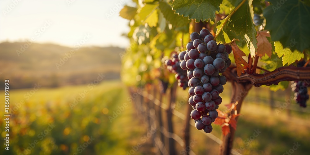 Fototapeta premium Wine grapes on a vineyard, ripe fruit ready for harvest, World Malaria Day