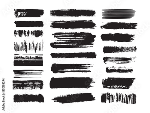 Collection of diverse black and white brush stroke textures and patterns