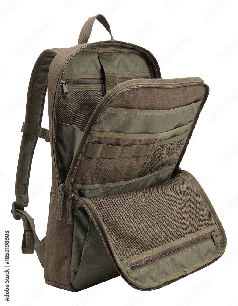 Naklejka premium Eco-friendly foldable backpack organizer crafted from recycled materials.