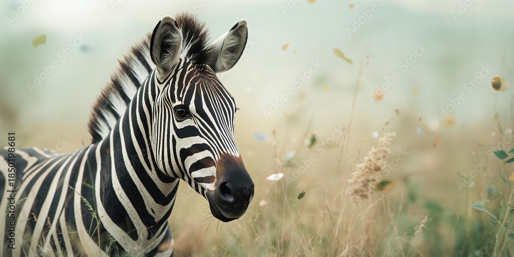 Naklejka premium Illustration of a zebras head, serving as an editorial header background, wildlife preservation awareness