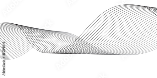 Grey Undulating Sound Frequency Wave Lines, Abstract Technology Curve Geometry with Blend Effect, Smooth Digital Data Science Wave Design on White and Transparent Background