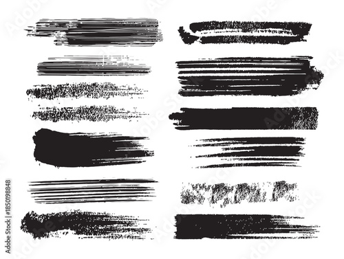 A collection of black brush strokes on a white background for artistic reference