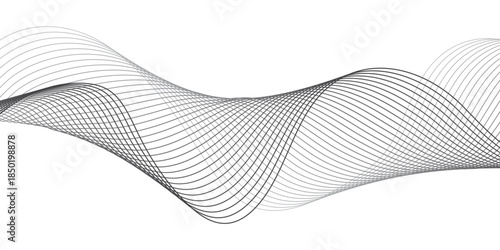 Abstract Smooth Grey Wave Swirl with Frequency Sound Lines, Twisted Curved Geometry Created Using Blend Tool, Digital Technology Data Science Pattern on transparent Background